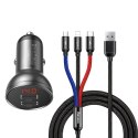 Ładowarka samochodowa 2x USB 4.8A 24W z wyświetlaczem LCD + kabel 3w1 1.2m czarny