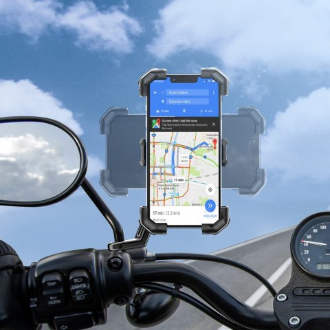 Uchwyt mocowanie na telefon smartfon motocyklowy na kierownicę czarny Uchwyt mocowanie na telefon smartfon motocyklowy na kierownicę czarny