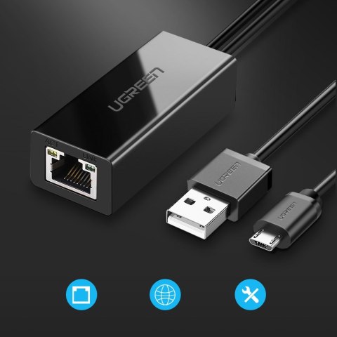 Zewnętrzna karta sieciowa LAN micro USB 100Mbps do Chromecast 1m czarny Zewnętrzna karta sieciowa LAN micro USB 100Mbps do Chromecast 1m czarny