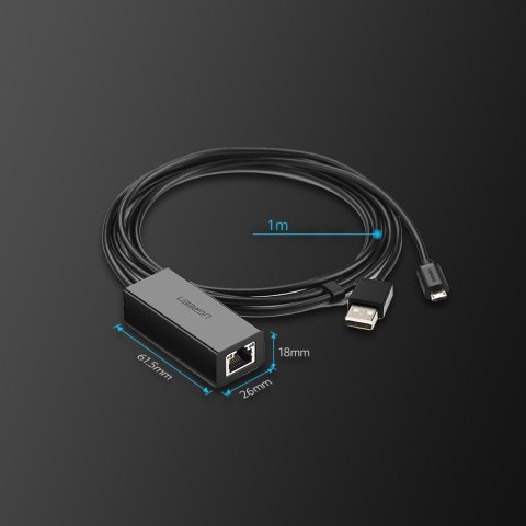 Zewnętrzna karta sieciowa LAN micro USB 100Mbps do Chromecast 1m czarny Zewnętrzna karta sieciowa LAN micro USB 100Mbps do Chromecast 1m czarny