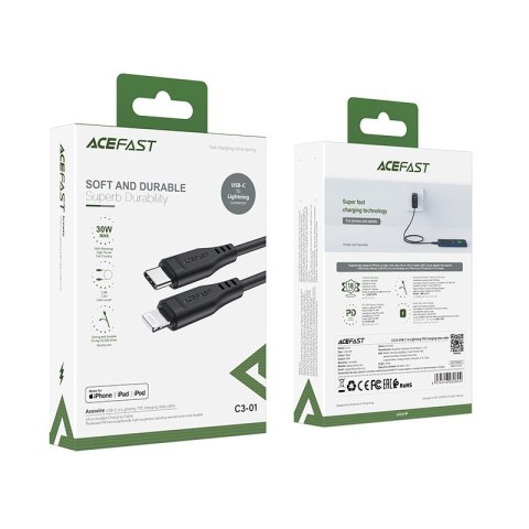 Kabel przewód do iPhone MFI USB-C - Lightning 30W 3A 1.2m czarny Kabel przewód do iPhone MFI USB-C - Lightning 30W 3A 1.2m czarny