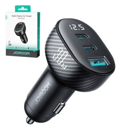 Ładowarka samochodowa z wyświetlaczem 2x USB-C USB-A 30W czarna Ładowarka samochodowa z wyświetlaczem 2x USB-C USB-A 30W czarna