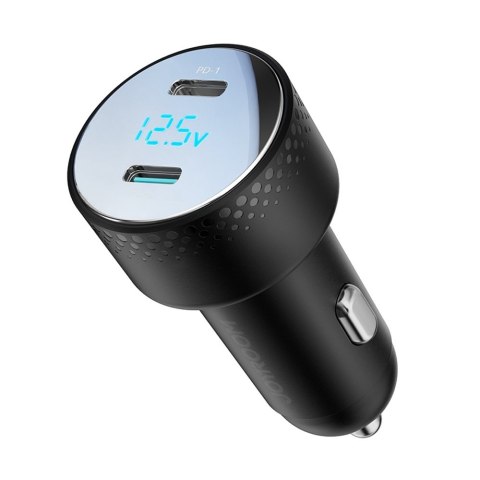 Ładowarka samochodowa z wyświetlaczem LED 2x USB-C 70W czarna Ładowarka samochodowa z wyświetlaczem LED 2x USB-C 70W czarna