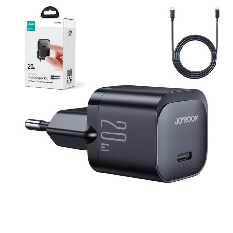 Mini ładowarka sieciowa USB-C 20W PD z kablem do iPhone Lightning czarna Mini ładowarka sieciowa USB-C 20W PD z kablem do iPhone Lightning czarna