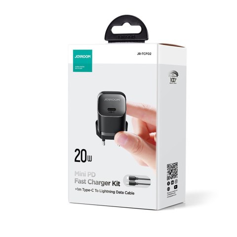 Mini ładowarka sieciowa USB-C 20W PD z kablem do iPhone Lightning czarna Mini ładowarka sieciowa USB-C 20W PD z kablem do iPhone Lightning czarna