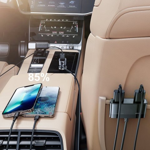 Szybka ładowarka samochodowa dla 5x USB-A z przedłużaczem 45W czarna Szybka ładowarka samochodowa dla 5x USB-A z przedłużaczem 45W czarna