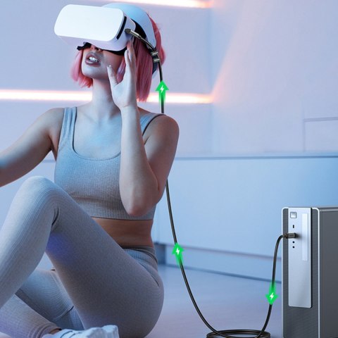 Kabel przewód kątowy USB-C z obsługą gogli VR Oculus Quest 2 60W 5m czarny Kabel przewód kątowy USB-C z obsługą gogli VR Oculus Quest 2 60W 5m czarny