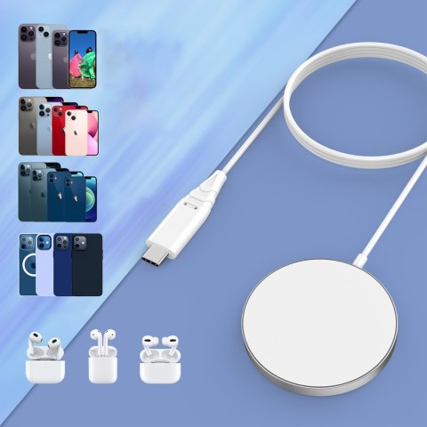 Ładowarka magnetyczna bezprzewodowa 15W MagSafe do iPhone 12/13/14 biała Ładowarka magnetyczna bezprzewodowa 15W MagSafe do iPhone 12/13/14 biała