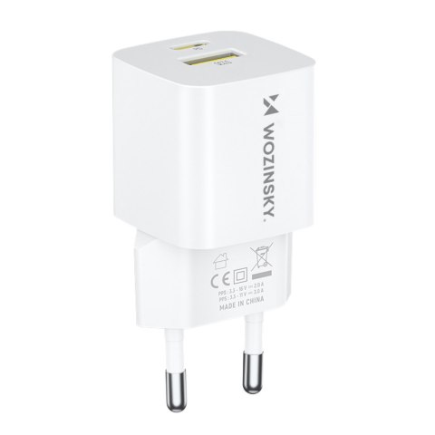 Ładowarka sieciowa GaN QC3.0 USB-A USB-C PD 33W biała Ładowarka sieciowa GaN QC3.0 USB-A USB-C PD 33W biała