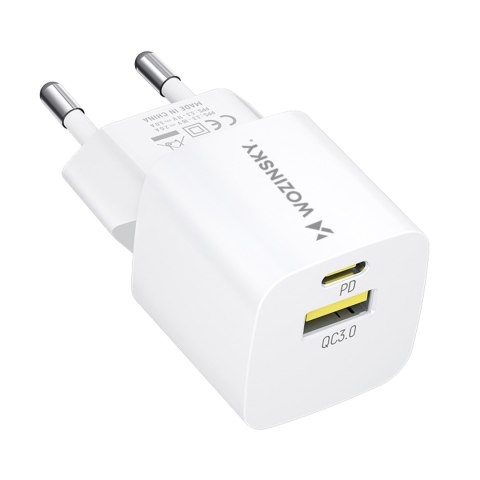 Ładowarka sieciowa GaN QC3.0 USB-A USB-C PD 33W biała Ładowarka sieciowa GaN QC3.0 USB-A USB-C PD 33W biała