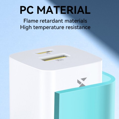 Ładowarka sieciowa GaN QC3.0 USB-A USB-C PD 33W biała Ładowarka sieciowa GaN QC3.0 USB-A USB-C PD 33W biała