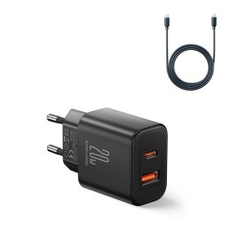 Ładowarka sieciowa USB-A USB-C PD 20W + kabel USB-C JR-TCF05 czarna