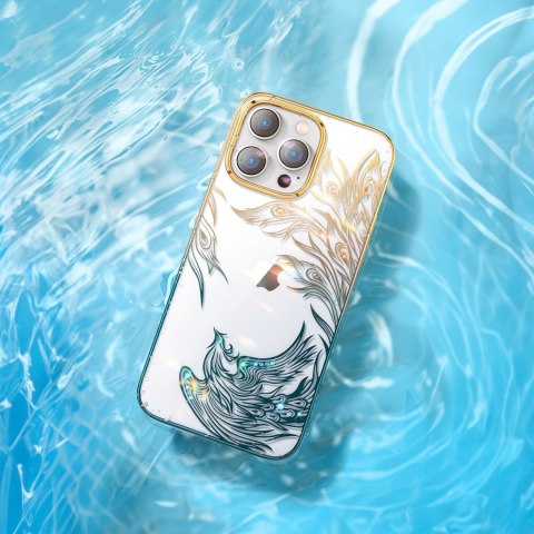 Luksusowe etui iPhone 14 Plus z kryształami Phoenix Series złoto-niebieskie Luksusowe etui iPhone 14 Plus z kryształami Phoenix Series złoto-niebieskie
