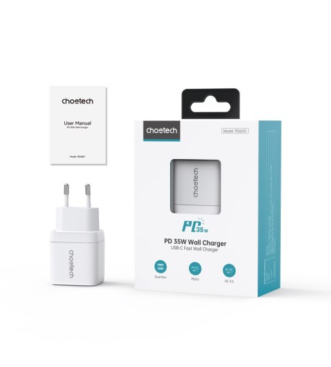 Mała mocna ładowarka sieciowa GaN 2x USB-C PD 35W z wyświetlaczem biała Mała mocna ładowarka sieciowa GaN 2x USB-C PD 35W z wyświetlaczem biała