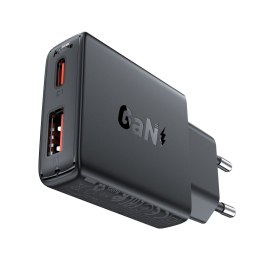 Mała płaska ładowarka sieciowa GaN PD 30W USB-A USB-C czarna