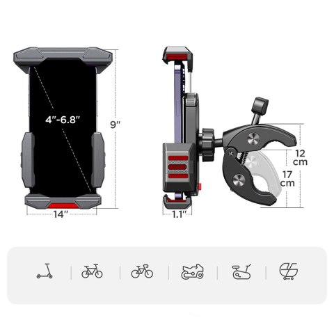 Uchwyt na telefon na kierownicę motocykla roweru wózka czarny Uchwyt na telefon na kierownicę motocykla roweru wózka czarny