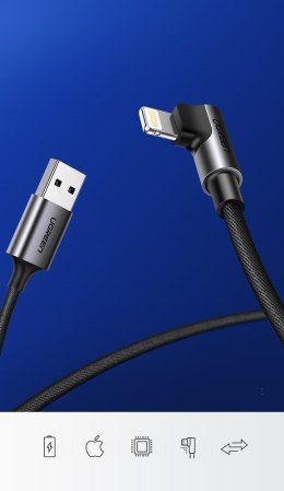 Kątowy kabel przewód do iPhone USB - Lightning MFI 2.4A 1m czarny