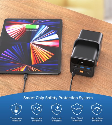 Mini stacja zasilania powerbank 50000mAh USB-A USB-C microUSB 65W czarna Mini stacja zasilania powerbank 50000mAh USB-A USB-C microUSB 65W czarna