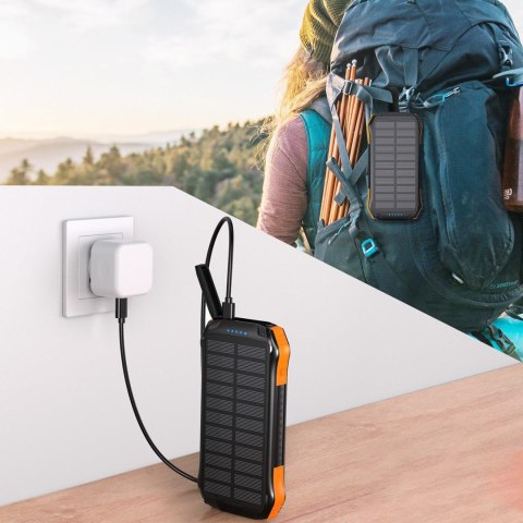 Powerbank solarny 10000mAh z ładowarką indukcyjną Qi 5W pomarańczowy Powerbank solarny 10000mAh z ładowarką indukcyjną Qi 5W pomarańczowy