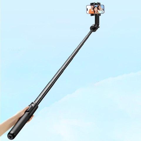 Selfie stick kijek teleskopowy do telefonu ze stojakiem i pilotem Bluetooth 1.5m czarny Selfie stick kijek teleskopowy do telefonu ze stojakiem i pilotem Bluetooth 1.5m czarny