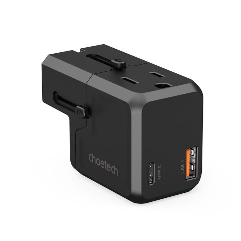 Uniwersalna ładowarka podróżna USB-C USB-A PD 20W wtyczki USA EU UK AU czarna Uniwersalna ładowarka podróżna USB-C USB-A PD 20W wtyczki USA EU UK AU czarna
