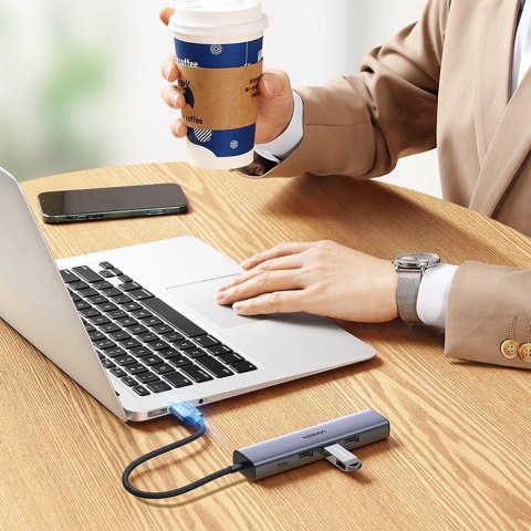 Wielofunkcyjny HUB adapter rozdzielacz USB 3.0 - 3x USB Ethernet RJ-45 USB-C PD szary Wielofunkcyjny HUB adapter rozdzielacz USB 3.0 - 3x USB Ethernet RJ-45 USB-C PD szary