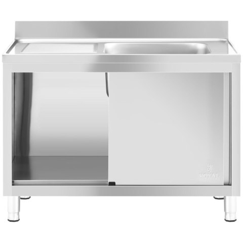Zlew basen gastronomiczny jednokomorowy z szafką z drzwiami przesuwnymi prawy 120 x 60 x 95 cm Zlew basen gastronomiczny jednokomorowy z szafką z drzwiami przesuwnymi prawy 120 x 60 x 95 cm