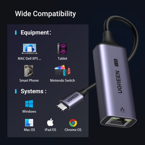 Adapter karta sieciowa Ethernet USB-C - RJ45 2.5G szary Adapter karta sieciowa Ethernet USB-C - RJ45 2.5G szary