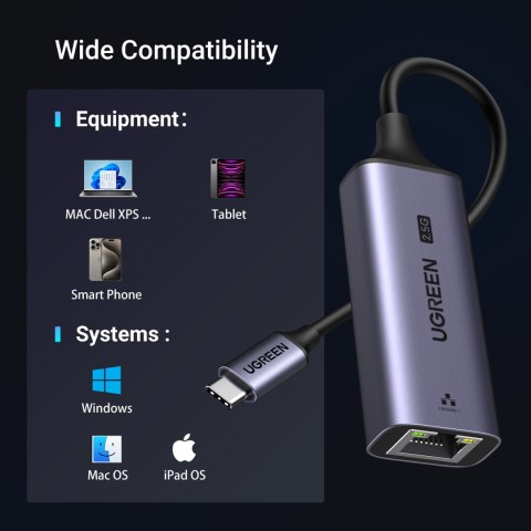 Adapter karta sieciowa Ethernet USB-C - RJ45 2.5G szary Adapter karta sieciowa Ethernet USB-C - RJ45 2.5G szary