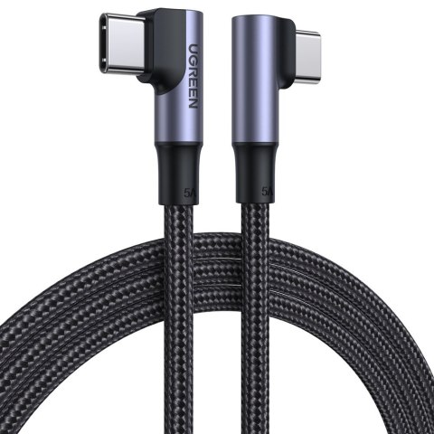 Kątowy kabel przewód w oplocie USB-C Quick Charge PD 100W 2m czarny