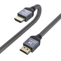 Mocny wytrzymały kabel HDMI 2.1 8K / 4K / 2K w oplocie 2m - srebrny