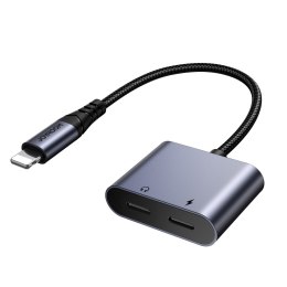 2w1 Adapter przejściówka do iPhone ładowarka + słuchawki Lightning / 2x Lightning czarny