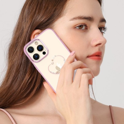 Etui do telefonu iPhone 14 Pro ozdobione kryształami Wish Series różowe Etui do telefonu iPhone 14 Pro ozdobione kryształami Wish Series różowe