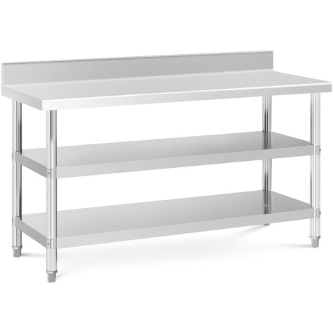 Stół blat roboczy stalowy nierdzewny przyścienny z rantem 2 półki 150x60cm Stół blat roboczy stalowy nierdzewny przyścienny z rantem 2 półki 150x60cm