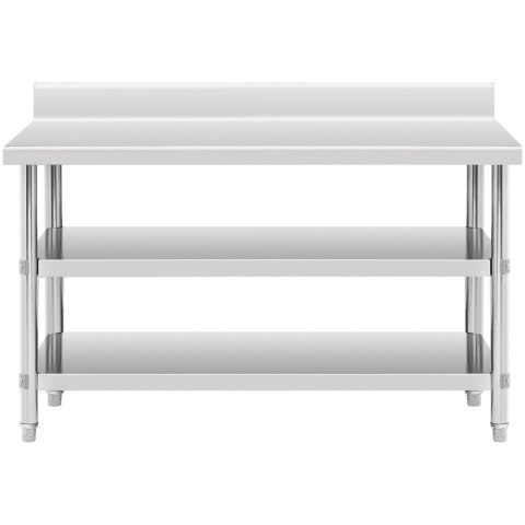 Stół blat roboczy stalowy nierdzewny przyścienny z rantem 2 półki 150x60cm Stół blat roboczy stalowy nierdzewny przyścienny z rantem 2 półki 150x60cm