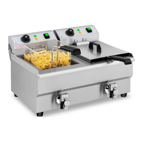 FRYTOWNICA PODWÓJNA GASTRONOMICZNA ELEKTRYCZNA Z KRANEM 230 V 2 X 3000W 2 X 10 L FRYTOWNICA PODWÓJNA GASTRONOMICZNA ELEKTRYCZNA Z KRANEM 230 V 2 X 3000W 2 X 10 L