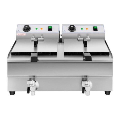 FRYTOWNICA PODWÓJNA GASTRONOMICZNA ELEKTRYCZNA Z KRANEM 230 V 2 X 3200W 2 X 13 L FRYTOWNICA PODWÓJNA GASTRONOMICZNA ELEKTRYCZNA Z KRANEM 230 V 2 X 3200W 2 X 13 L