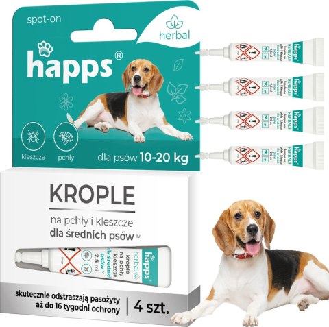 HAPPS Herbal - krople na pchły i kleszcze dla średnich psów 10 - 20kg 4szt. HAPPS Herbal - krople na pchły i kleszcze dla średnich psów 10 - 20kg 4szt.