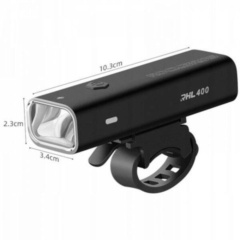 Lampka rowerowa przednia 400lm + kabel micro USB 4 tryby pracy Lampka rowerowa przednia 400lm + kabel micro USB 4 tryby pracy
