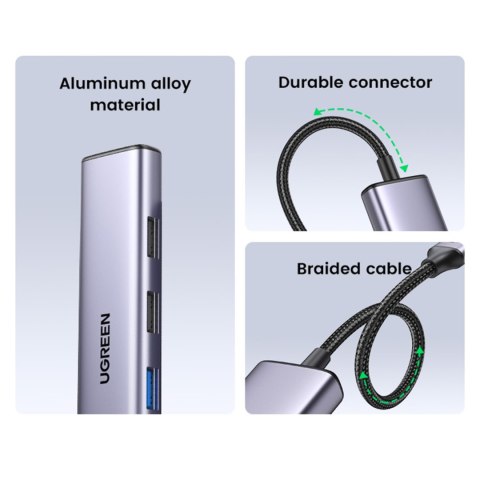 Wielofunkcyjny HUB adapter USB-A HDMI USB-C szary Wielofunkcyjny HUB adapter USB-A HDMI USB-C szary