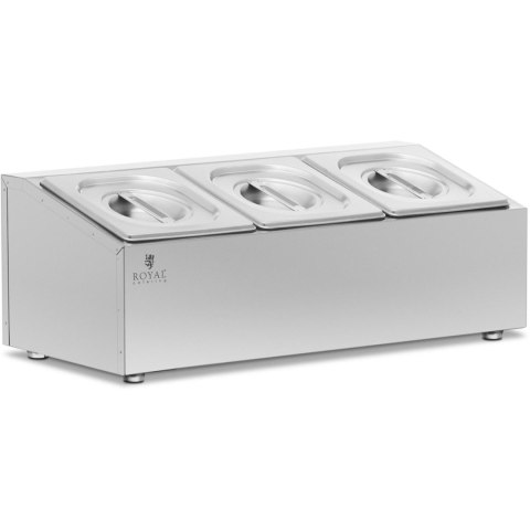 Ekspozytor stojak na pojemniki gastronomiczne 3 x GN 1/6 5.7 l + pojemniki z pokrywkami Ekspozytor stojak na pojemniki gastronomiczne 3 x GN 1/6 5.7 l + pojemniki z pokrywkami