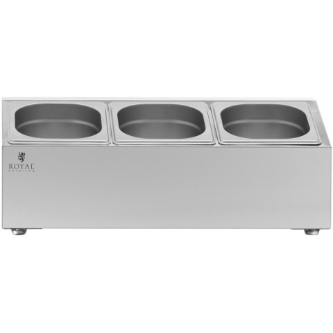 Ekspozytor stojak na pojemniki gastronomiczne 3 x GN 1/6 5.7 l + pojemniki z pokrywkami Ekspozytor stojak na pojemniki gastronomiczne 3 x GN 1/6 5.7 l + pojemniki z pokrywkami