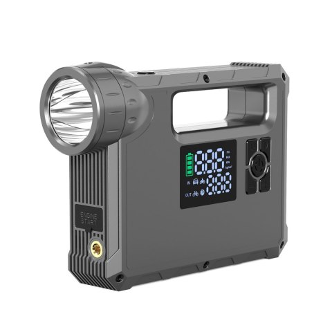 4w1 Rozruch auta Jump Starter + powerbank 8000mAh + kompresor + latarka LED - czarny