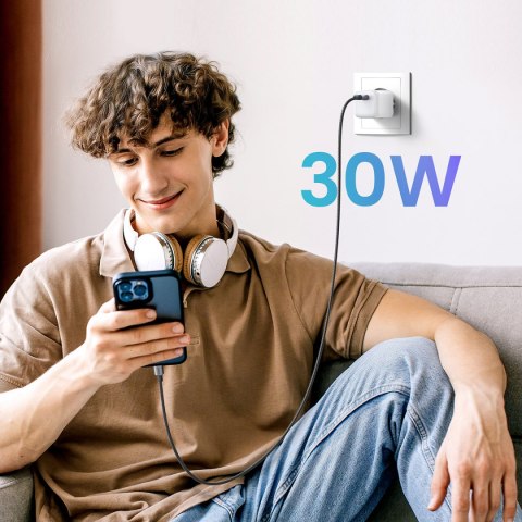 Szybka ładowarka sieciowa GaN 1x USB-C 30W PD Nexode Mini biała