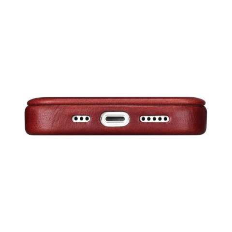 Skórzane etui iPhone 14 Pro z klapką magnetyczne MagSafe CE Oil Wax Premium Leather bordowy
