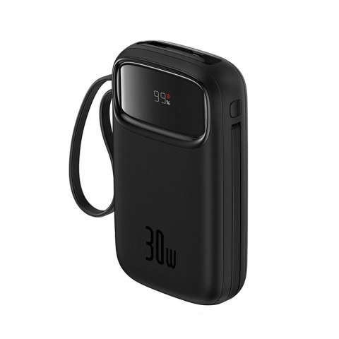 Power bank 10000mAh QPow 2 30W z wbudowanymi kablami USB-C - czarny