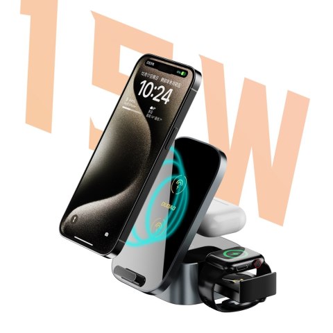 3w1 Ładowarka A11Pro+ indukcyjna 15W do telefonu smartwatcha słuchawek - czarna