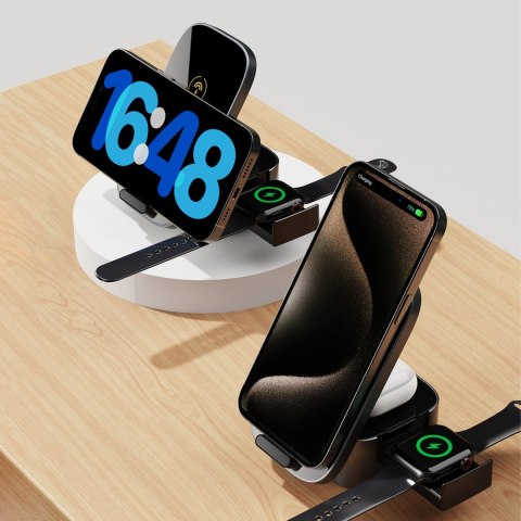 3w1 Ładowarka A11Pro+ indukcyjna 15W do telefonu smartwatcha słuchawek - czarna