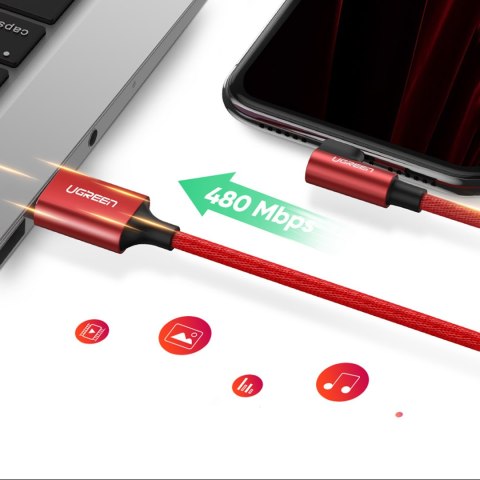 Kabel przewód kątowy iPhone Lightning - USB-A MFi 2.4A 1m - czerwony