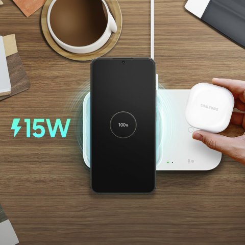 Ładowarka Samsung Wireless Charger Duo indukcyjna 15W + ładowarka sieciowa i kabel - biała